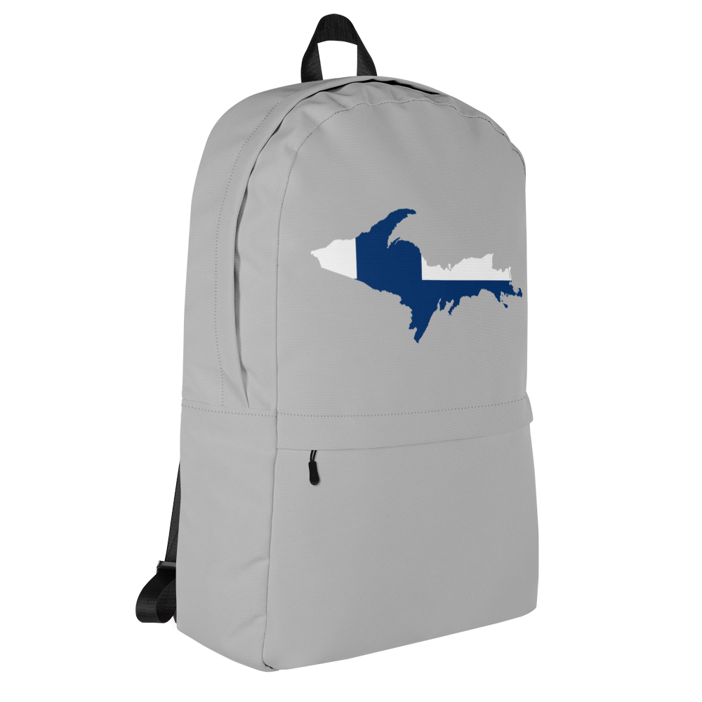 Michigan Upper Peninsula Standard Backpack (w/ UP Finland Flag Outline) | Silver Color