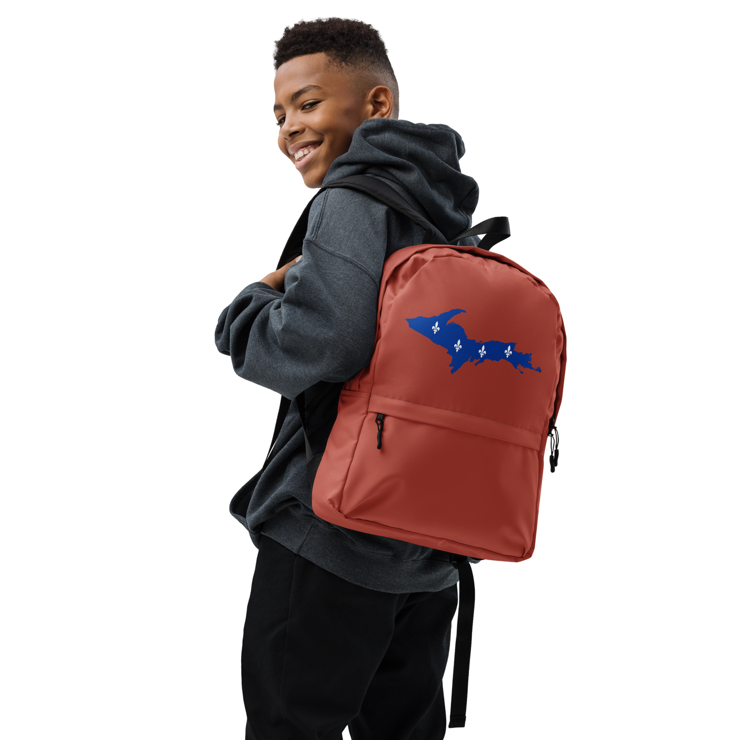 Michigan Upper Peninsula Standard Backpack (w/ UP Quebec Flag Outline) | Ore Dock Red