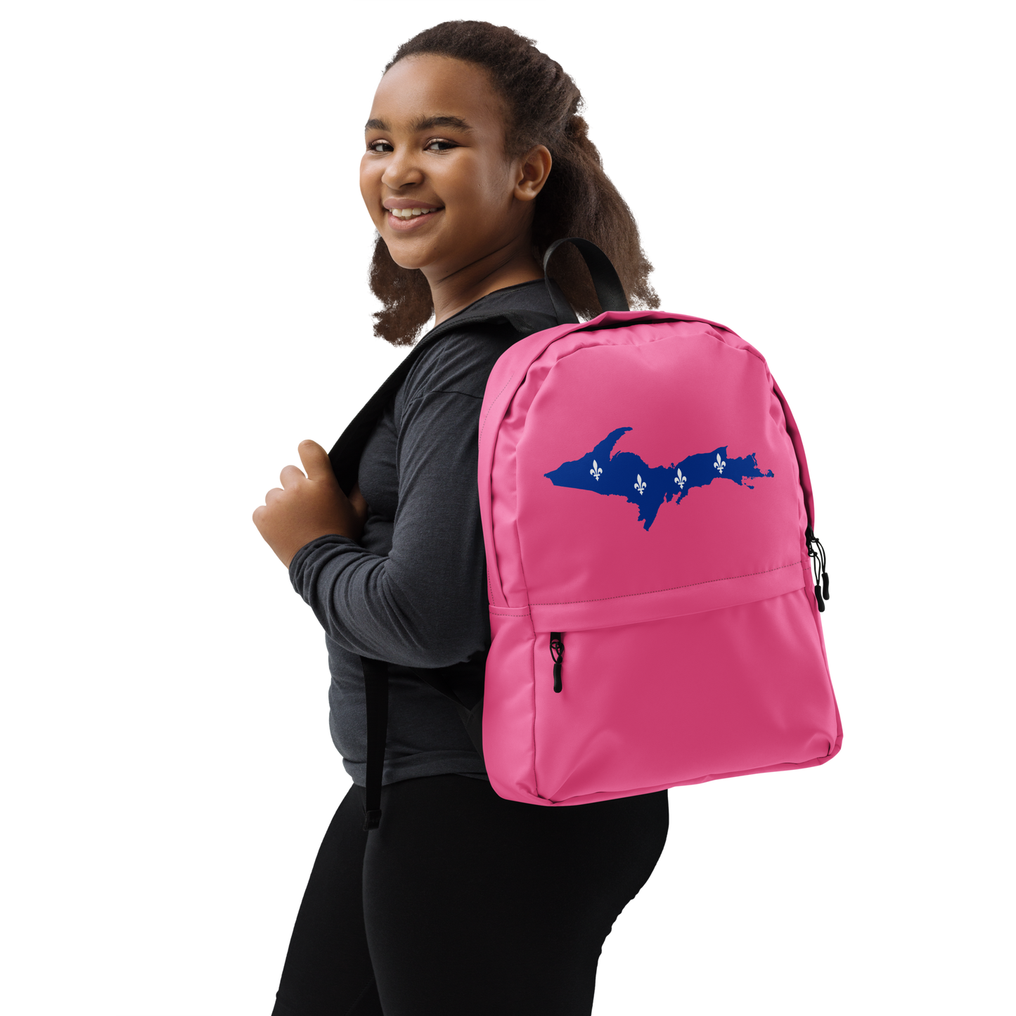 Michigan Upper Peninsula Standard Backpack (w/ UP Quebec Flag Outline) | Hot Pink