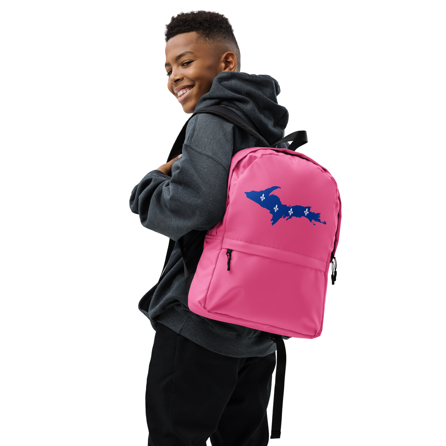 Michigan Upper Peninsula Standard Backpack (w/ UP Quebec Flag Outline) | Hot Pink