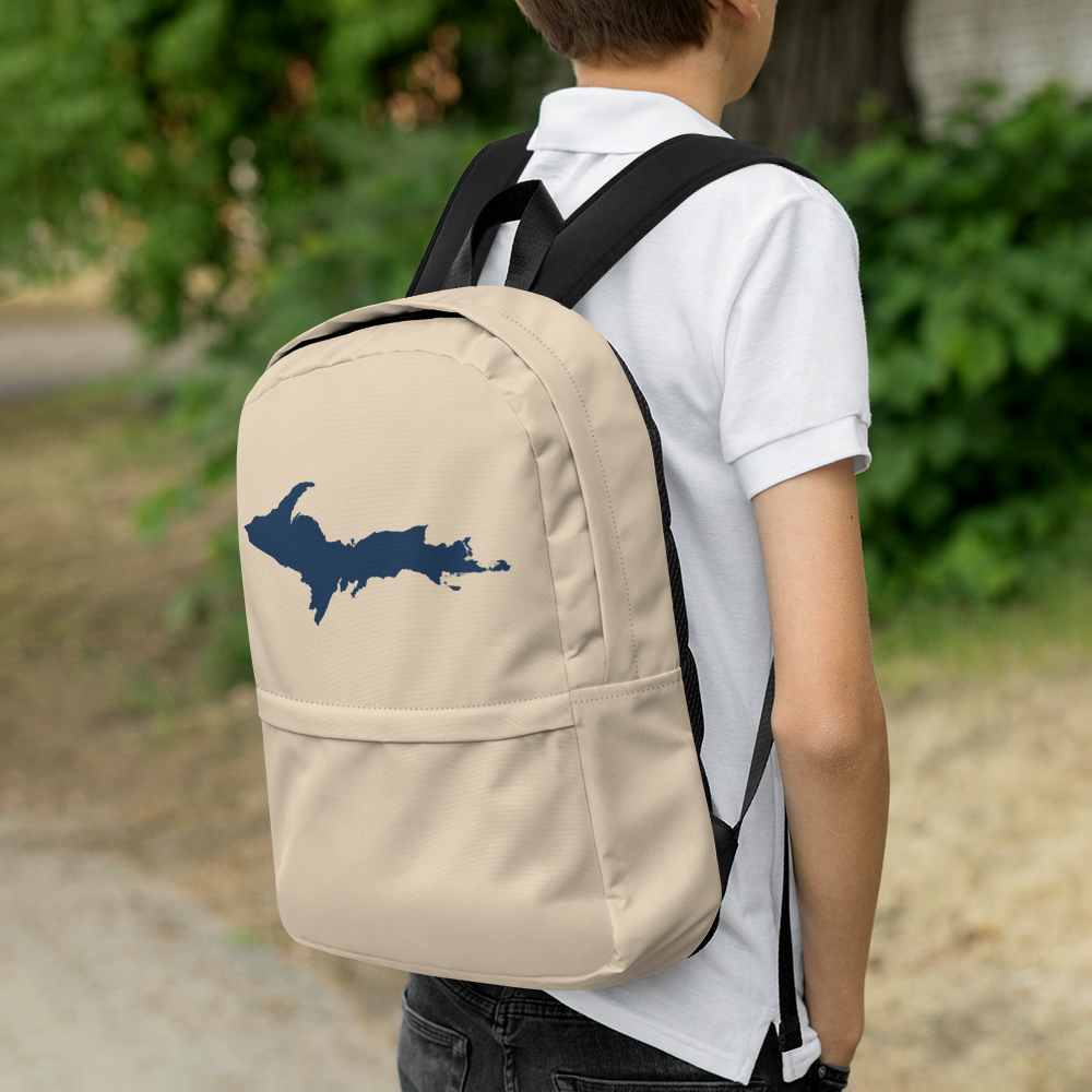 Michigan Upper Peninsula Standard Backpack (w/ Navy UP Outline) | Canvas Color