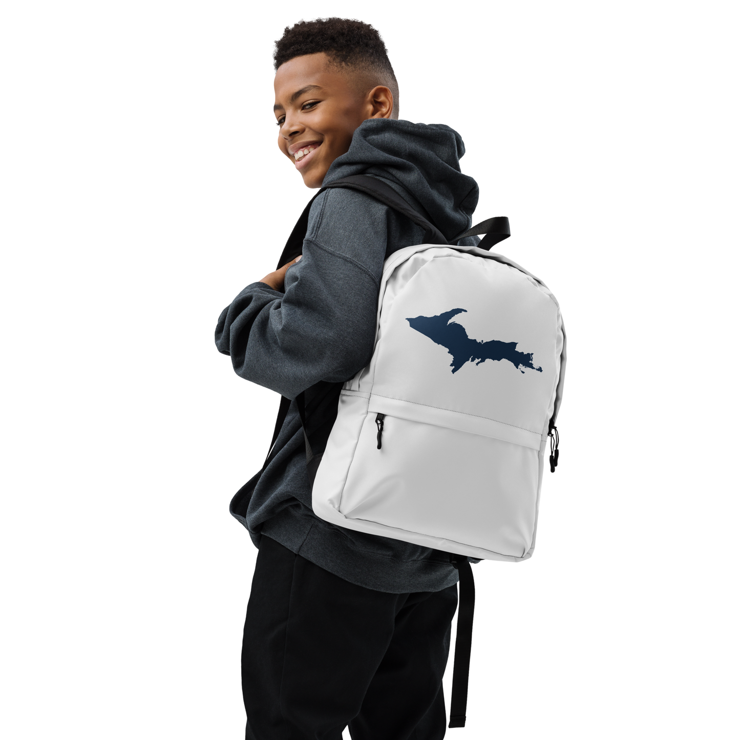 Michigan Upper Peninsula Standard Backpack (w/ Navy UP Outline) | Silver