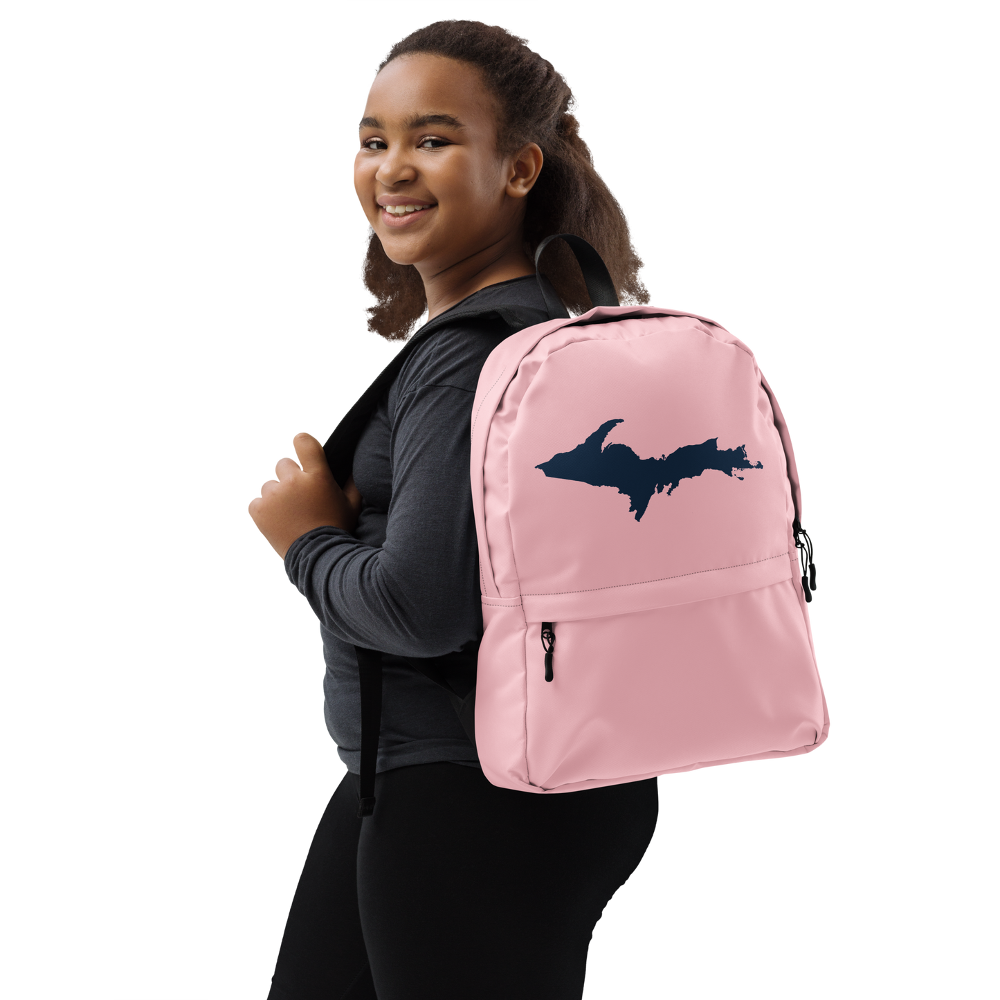 Michigan Upper Peninsula Standard Backpack (w/ Navy UP Outline) | Pink