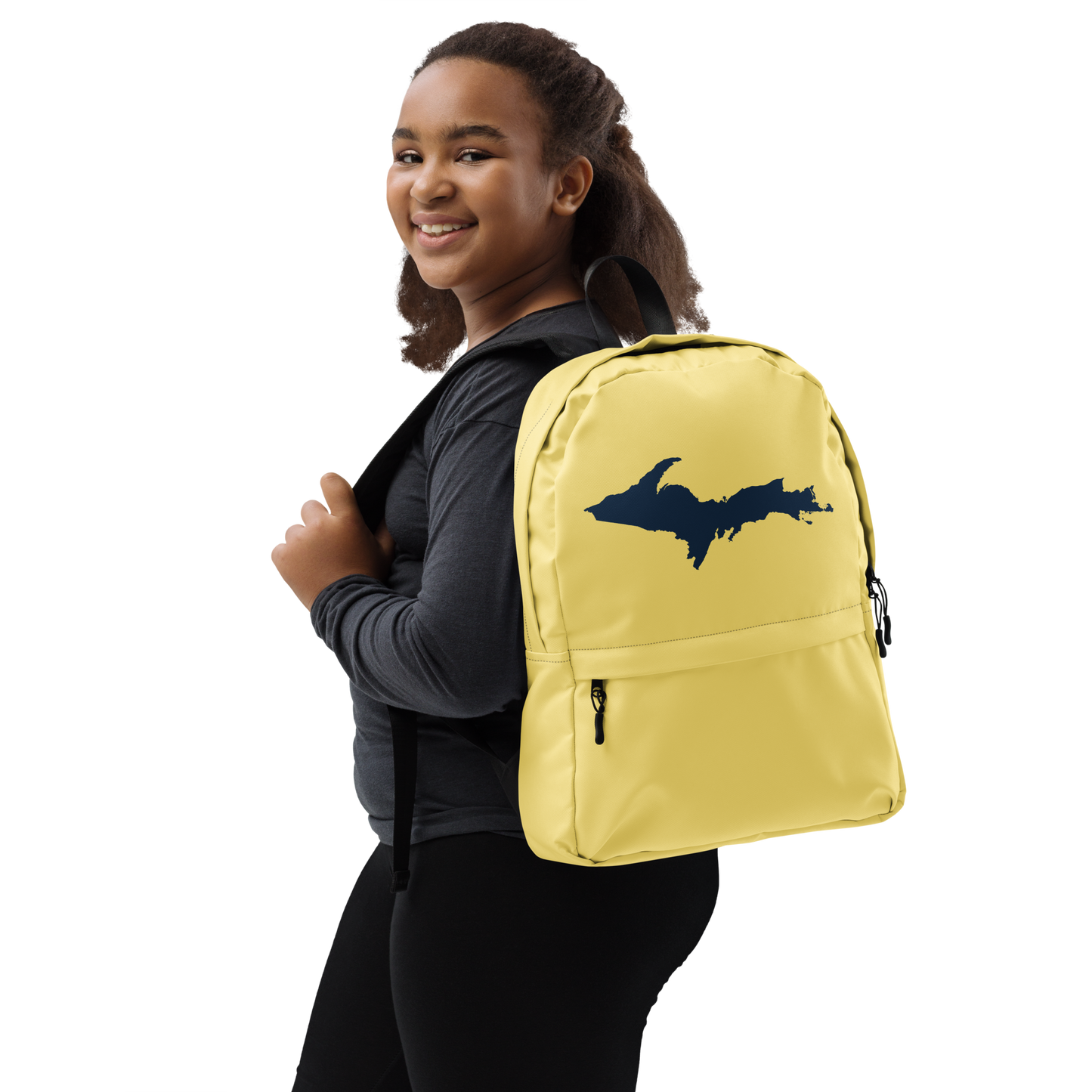 Michigan Upper Peninsula Standard Backpack (w/ Navy UP Outline) | Cherry Yellow