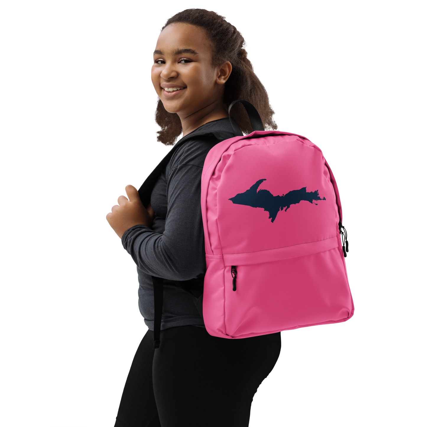 Michigan Upper Peninsula Standard Backpack (w/ Navy UP Outline) | Hot Pink