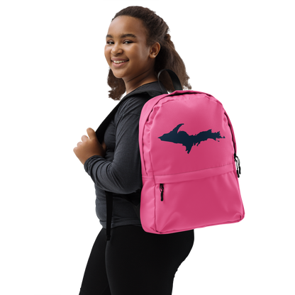 Michigan Upper Peninsula Standard Backpack (w/ Navy UP Outline) | Hot Pink