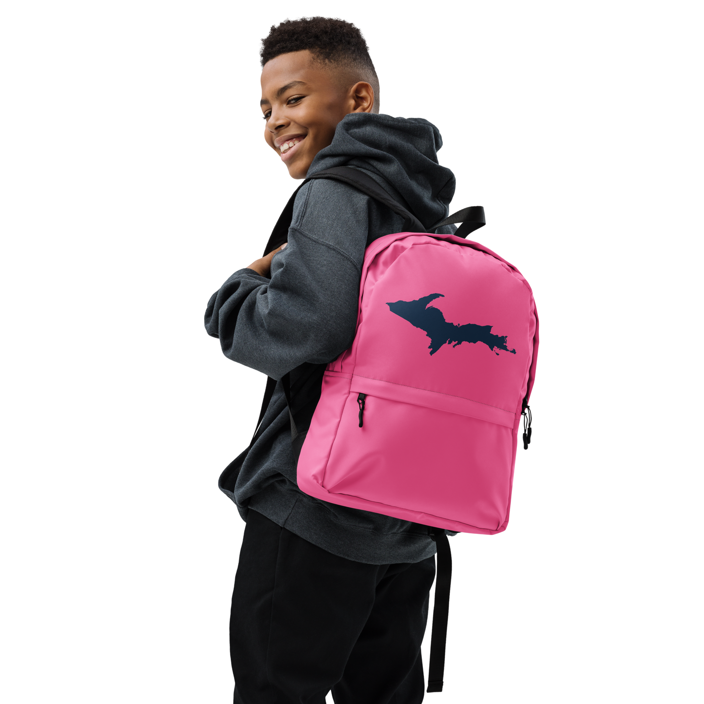 Michigan Upper Peninsula Standard Backpack (w/ Navy UP Outline) | Hot Pink