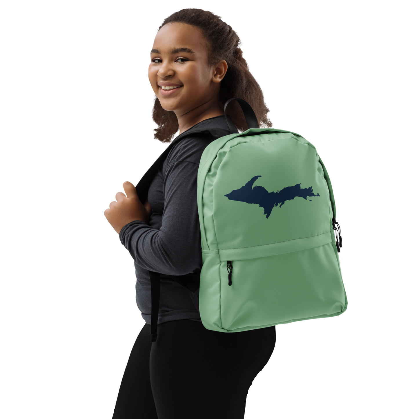 Michigan Upper Peninsula Standard Backpack (w/ Navy UP Outline) | Sea Green