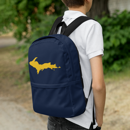 Michigan Upper Peninsula Standard Backpack (w/ Gold UP Outline) | Navy