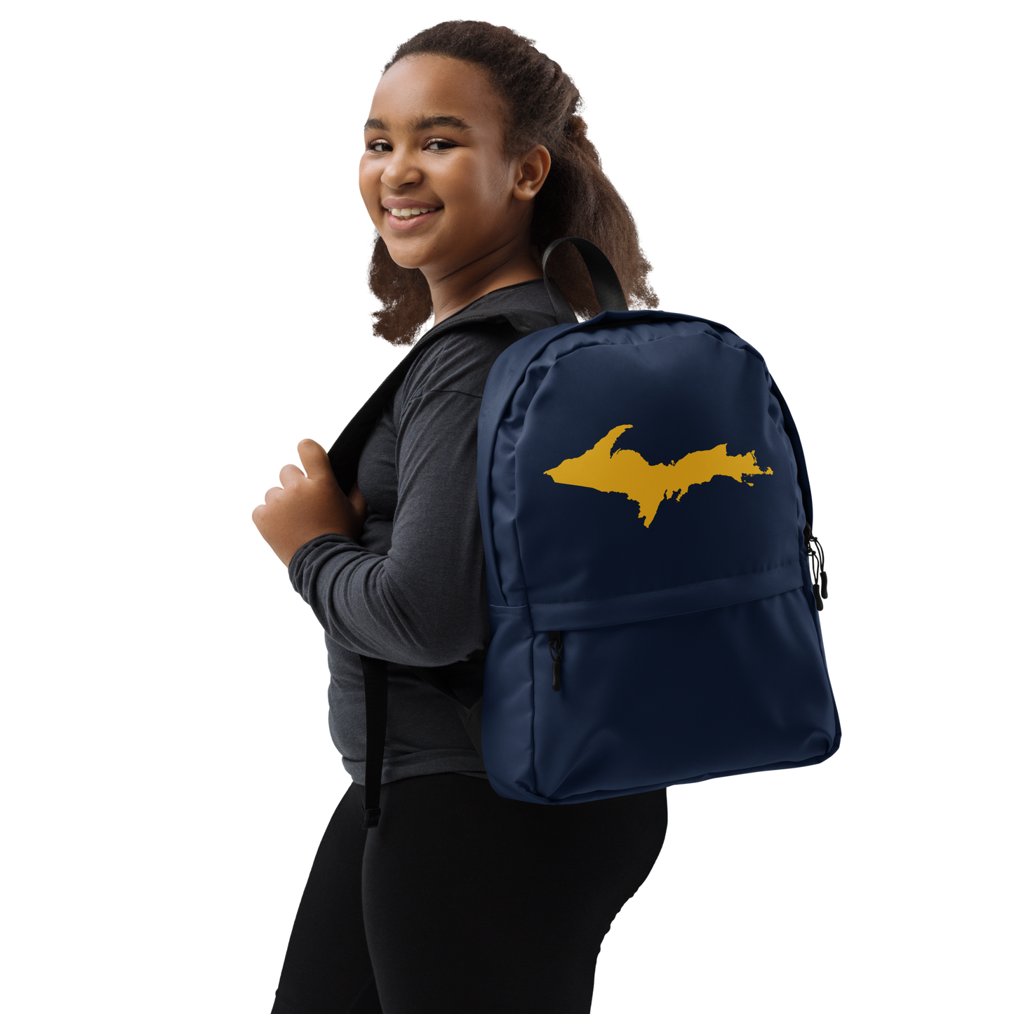 Michigan Upper Peninsula Standard Backpack (w/ Gold UP Outline) | Navy