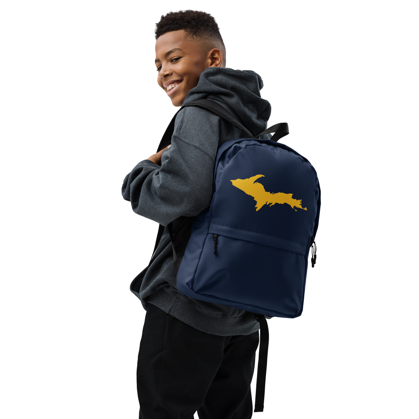 Michigan Upper Peninsula Standard Backpack (w/ Gold UP Outline) | Navy