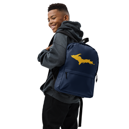 Michigan Upper Peninsula Standard Backpack (w/ Gold UP Outline) | Navy