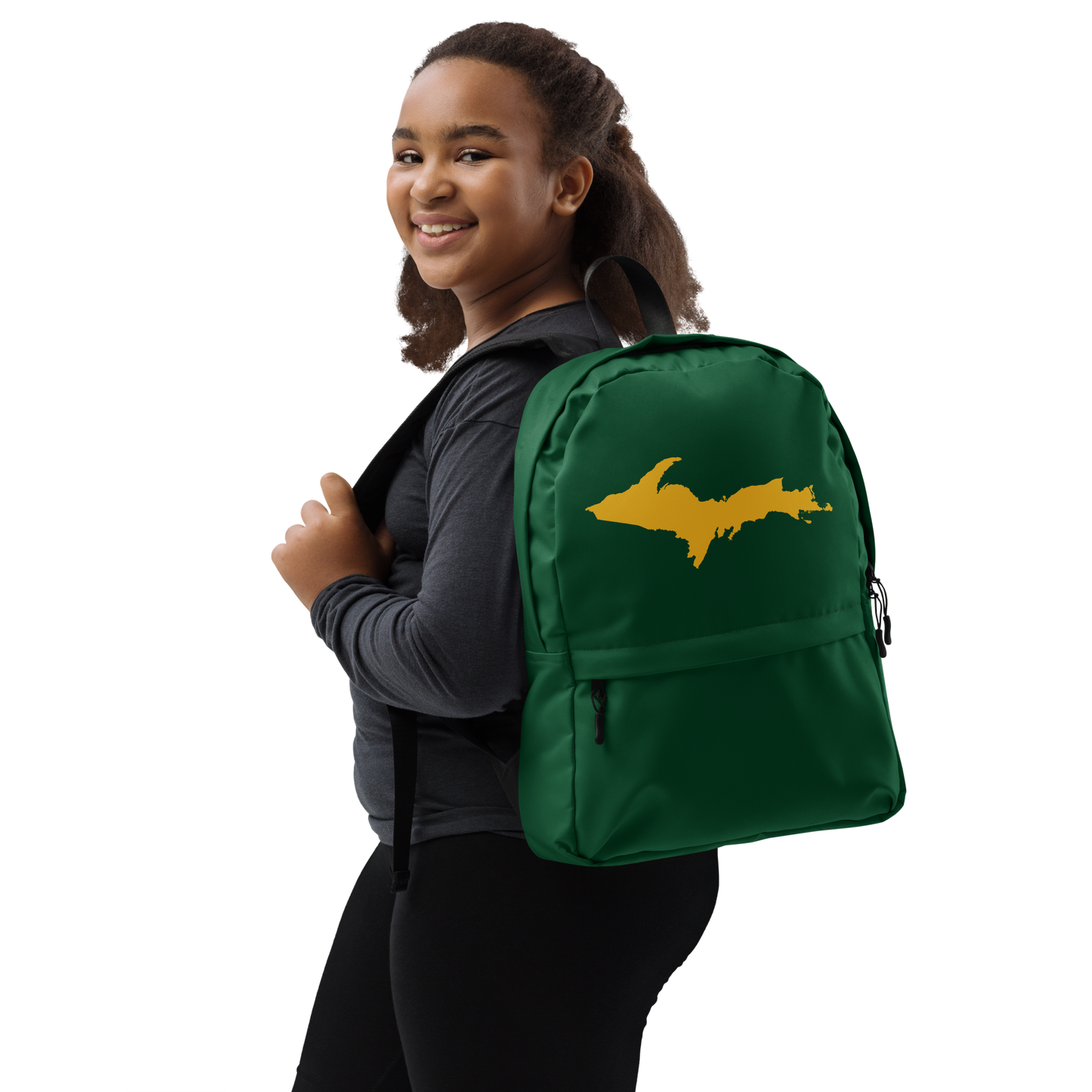 Michigan Upper Peninsula Standard Backpack (w/ Gold UP Outline) | Green