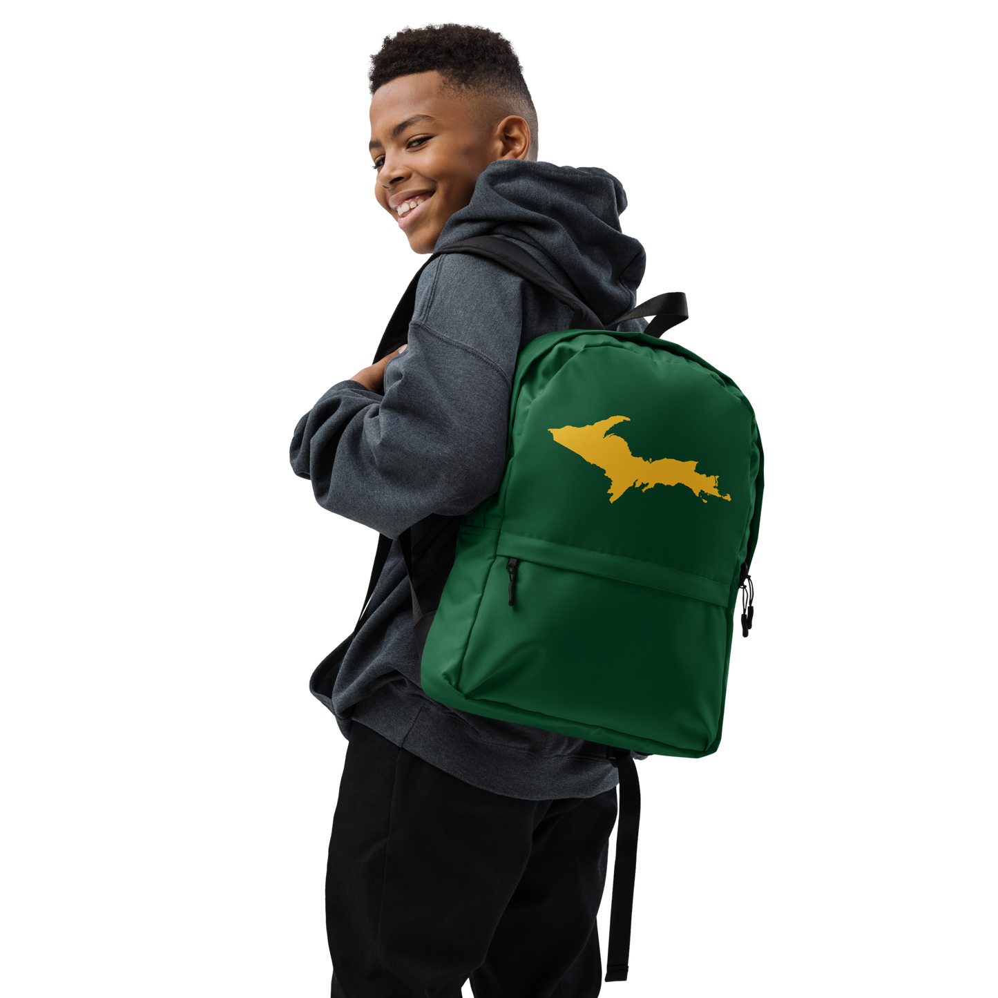 Michigan Upper Peninsula Standard Backpack (w/ Gold UP Outline) | Green