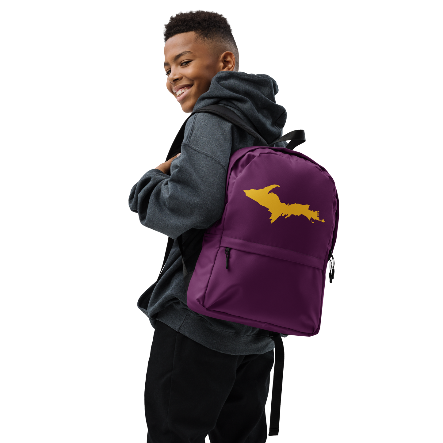 Michigan Upper Peninsula Standard Backpack (w/ Gold UP Outline) | Plum