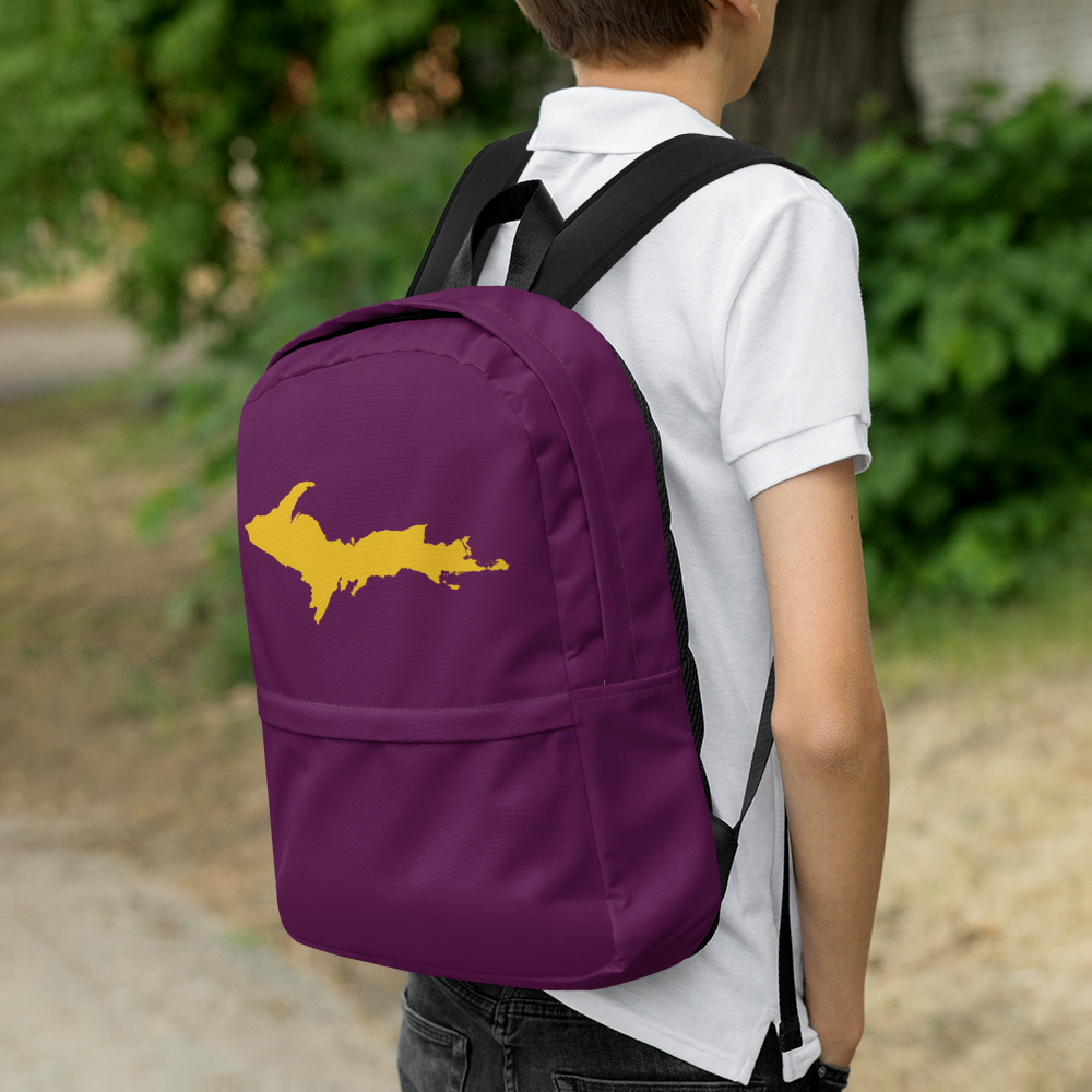 Michigan Upper Peninsula Standard Backpack (w/ Gold UP Outline) | Plum