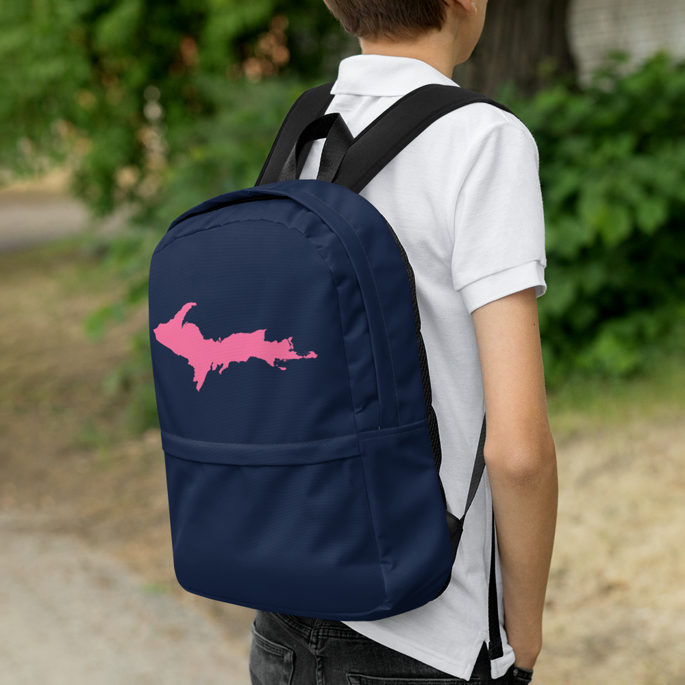 Michigan Upper Peninsula Standard Backpack (w/ Pink UP Outline) | Navy