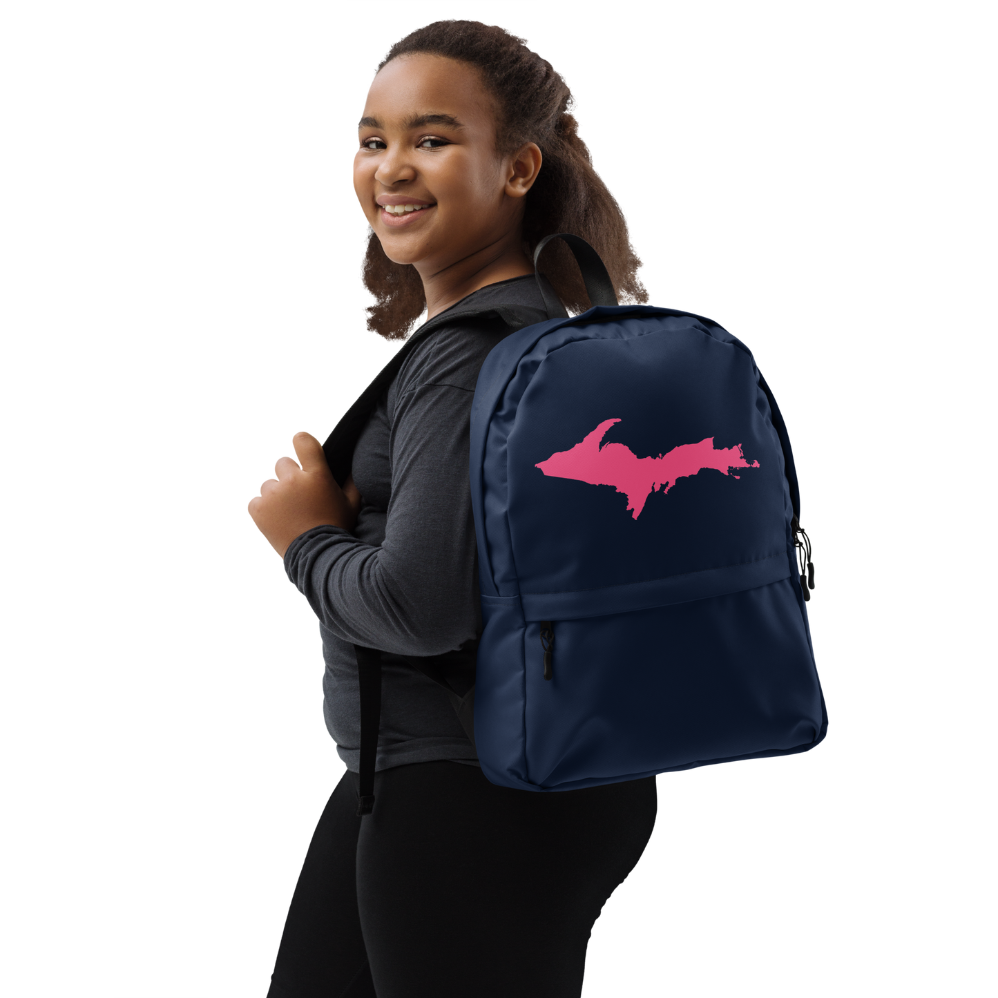 Michigan Upper Peninsula Standard Backpack (w/ Pink UP Outline) | Navy