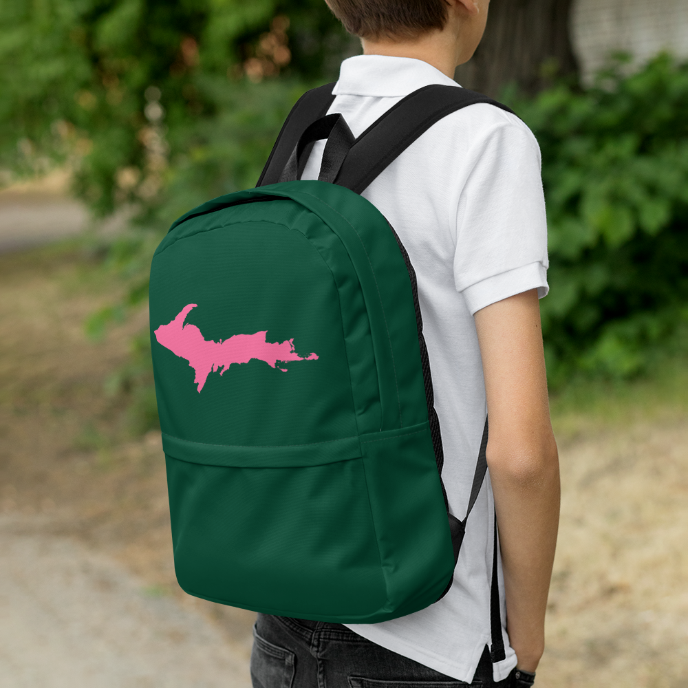 Michigan Upper Peninsula Standard Backpack (w/ Pink UP Outline) | Green