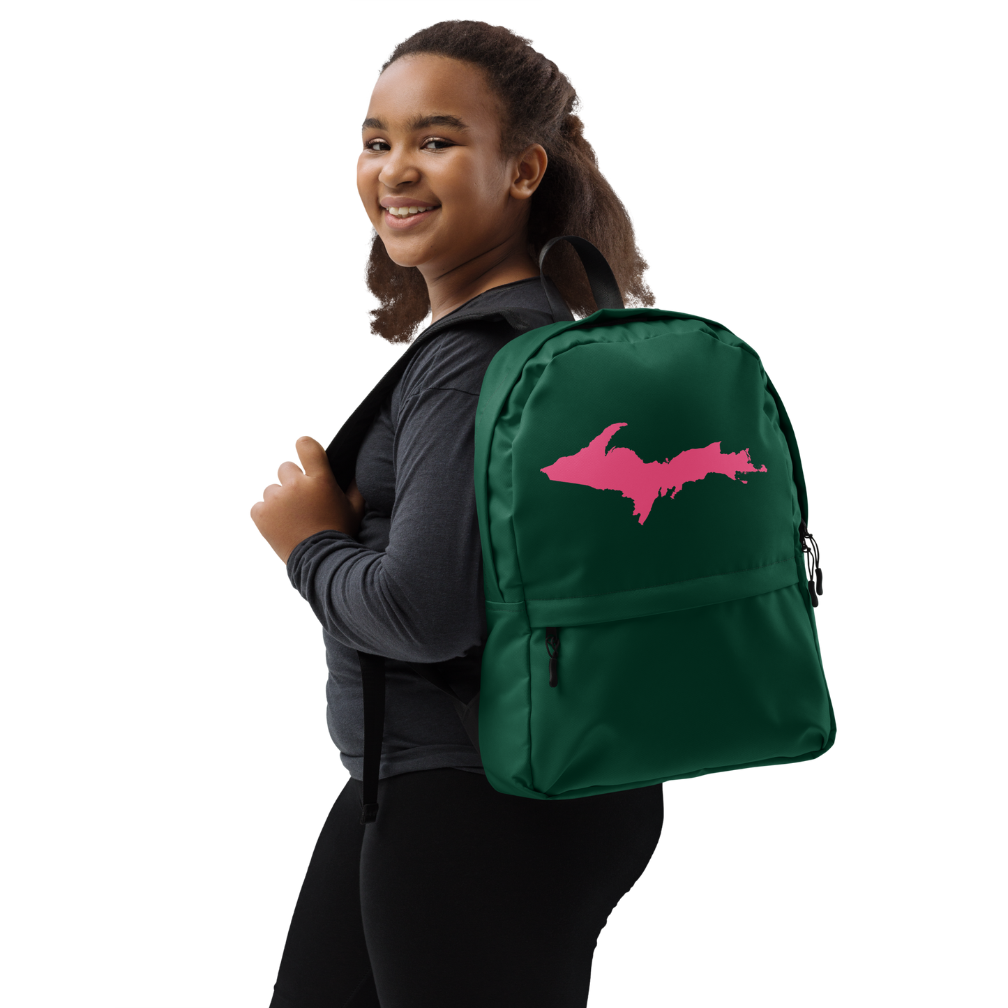 Michigan Upper Peninsula Standard Backpack (w/ Pink UP Outline) | Green