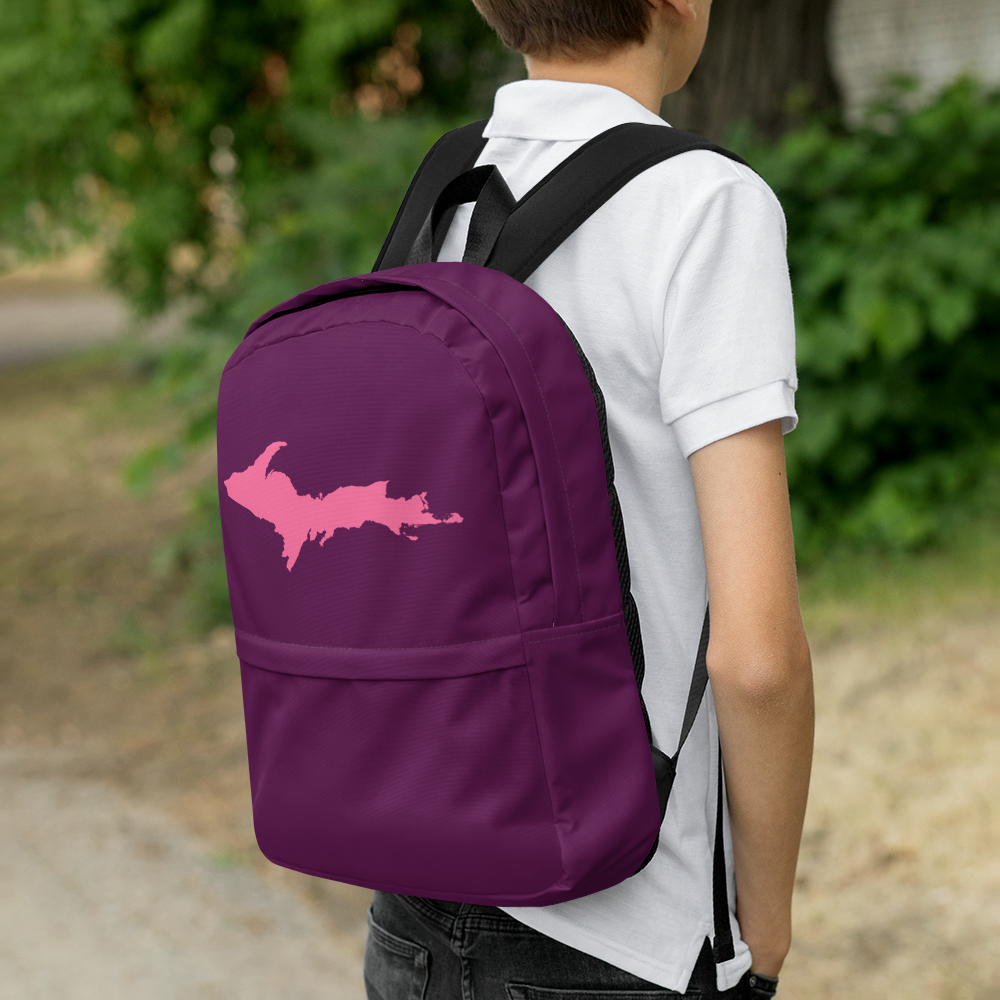 Michigan Upper Peninsula Standard Backpack (w/ Pink UP Outline) | Plum