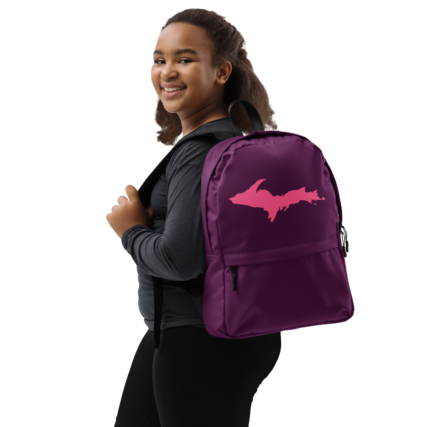 Michigan Upper Peninsula Standard Backpack (w/ Pink UP Outline) | Plum