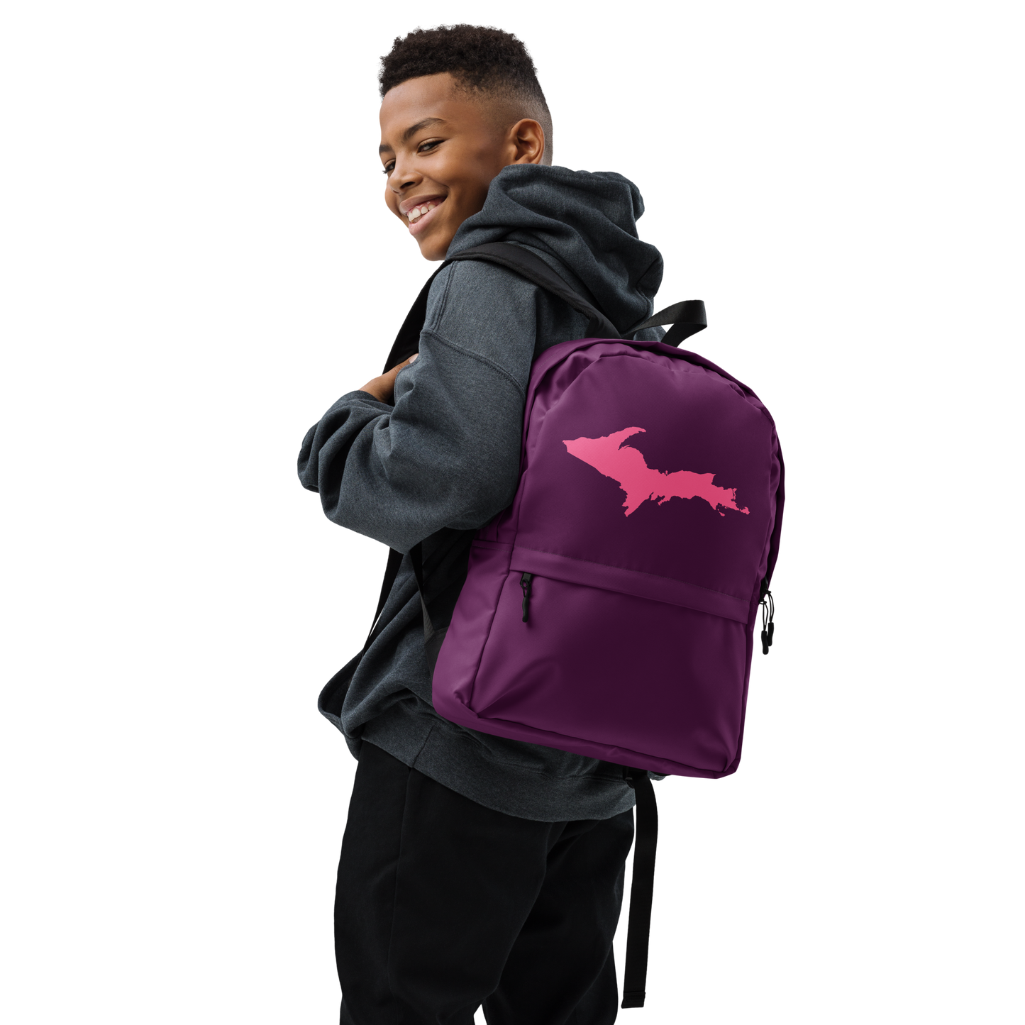 Michigan Upper Peninsula Standard Backpack (w/ Pink UP Outline) | Plum