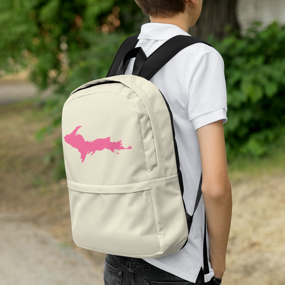 Michigan Upper Peninsula Standard Backpack (w/ Pink UP Outline) | Ivory