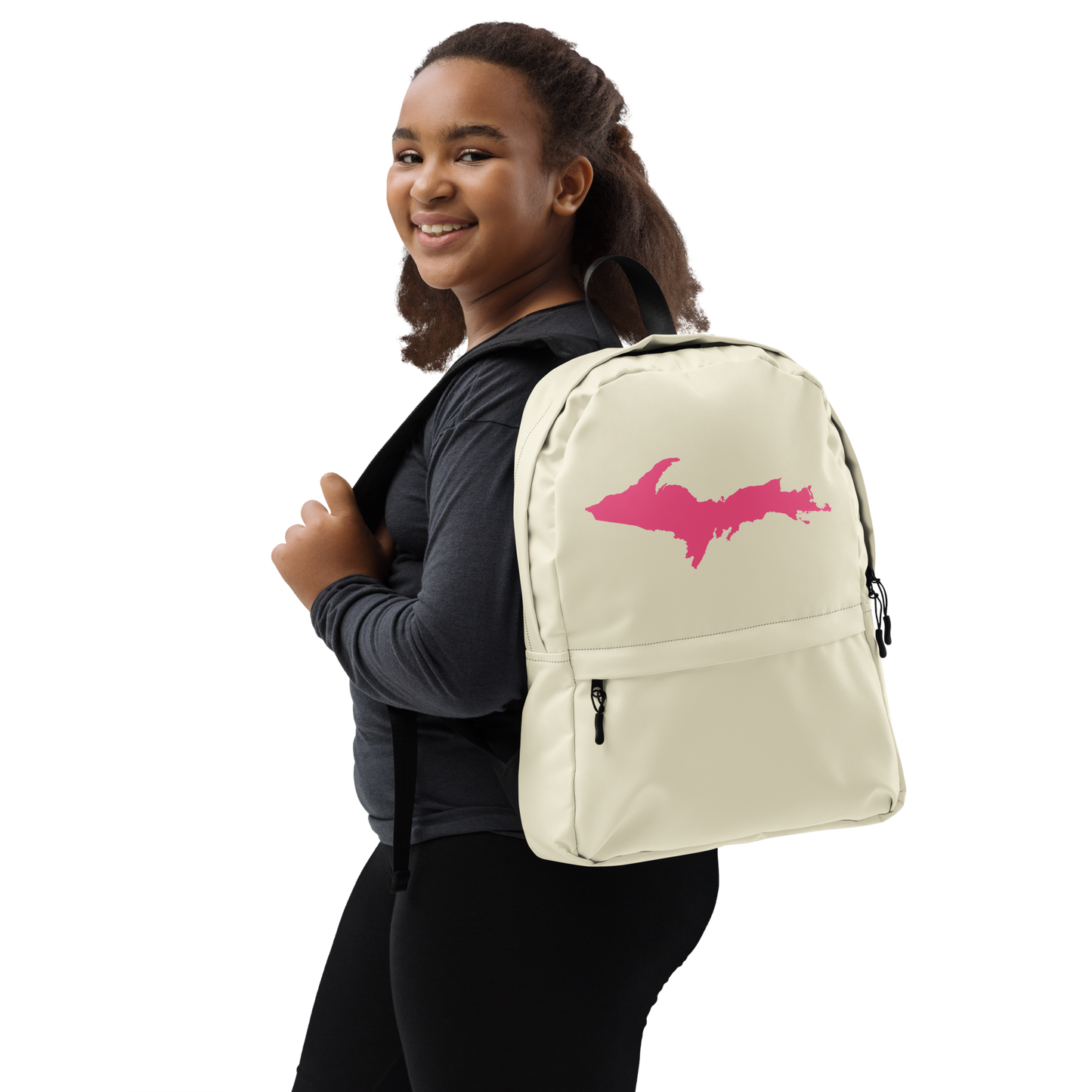 Michigan Upper Peninsula Standard Backpack (w/ Pink UP Outline) | Ivory