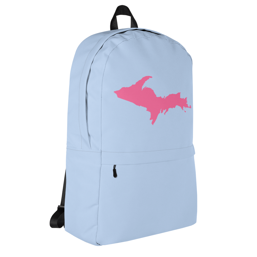 Michigan Upper Peninsula Standard Backpack (w/ Pink UP Outline) | Light Blue