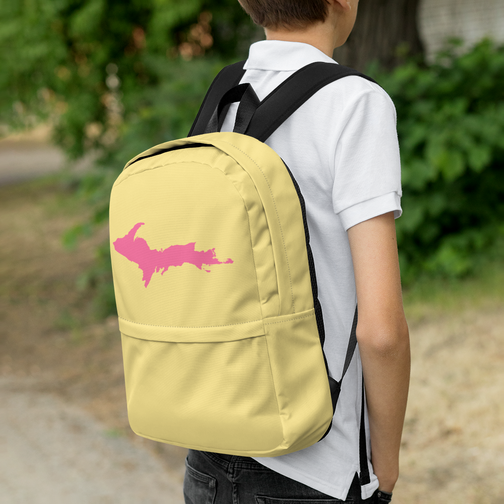 Michigan Upper Peninsula Standard Backpack (w/ Pink UP Outline) | Cherry Yellow