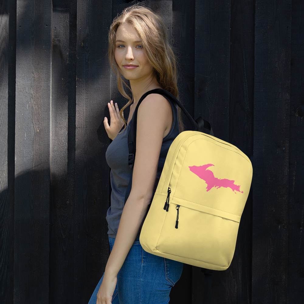 Michigan Upper Peninsula Standard Backpack (w/ Pink UP Outline) | Cherry Yellow