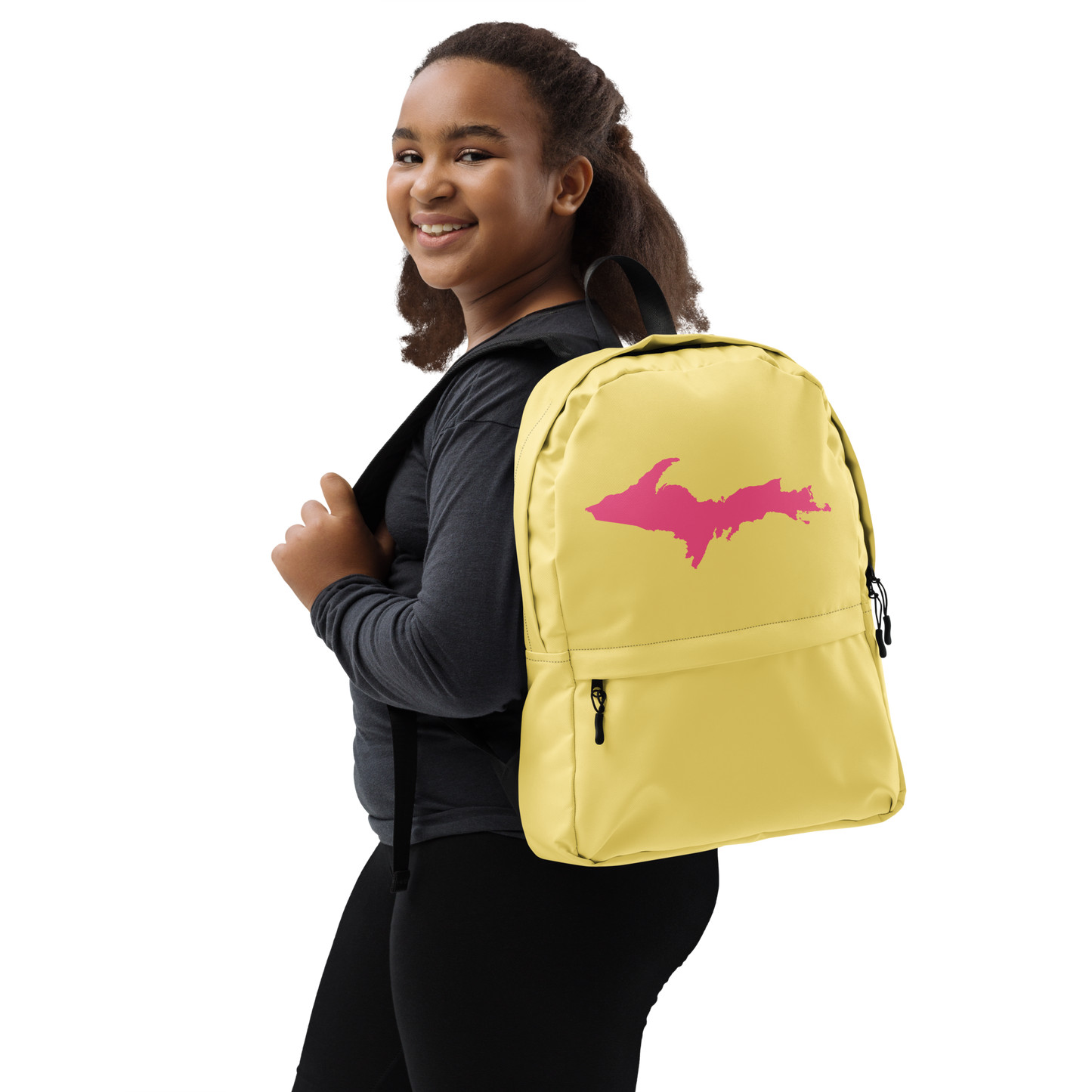 Michigan Upper Peninsula Standard Backpack (w/ Pink UP Outline) | Cherry Yellow