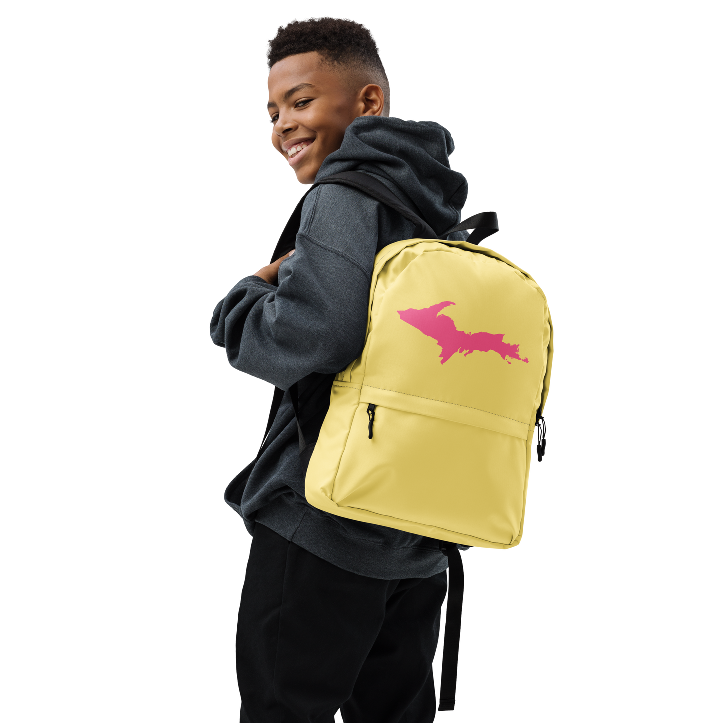 Michigan Upper Peninsula Standard Backpack (w/ Pink UP Outline) | Cherry Yellow