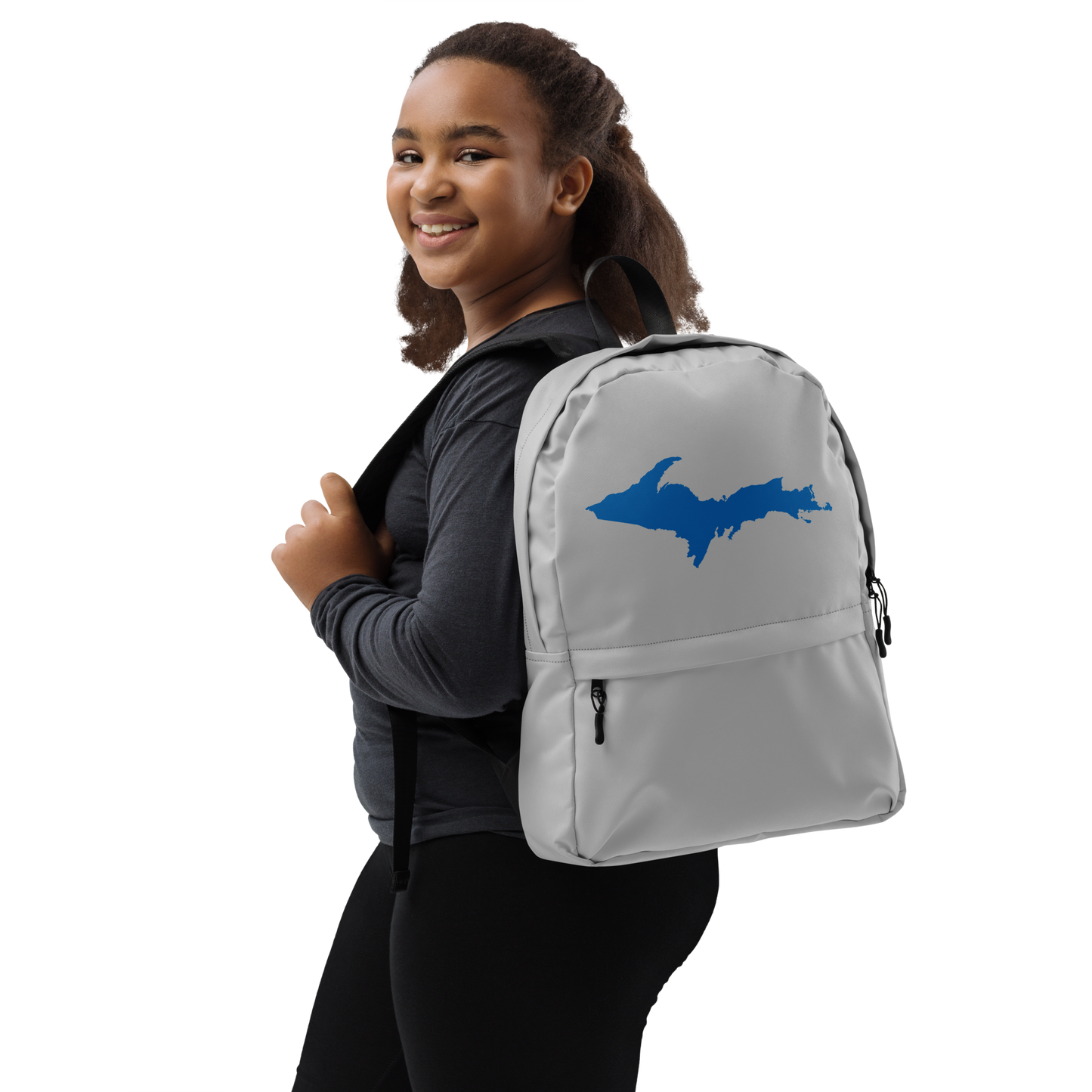 Michigan Upper Peninsula Standard Backpack (w/ Azure UP Outline) | Silver