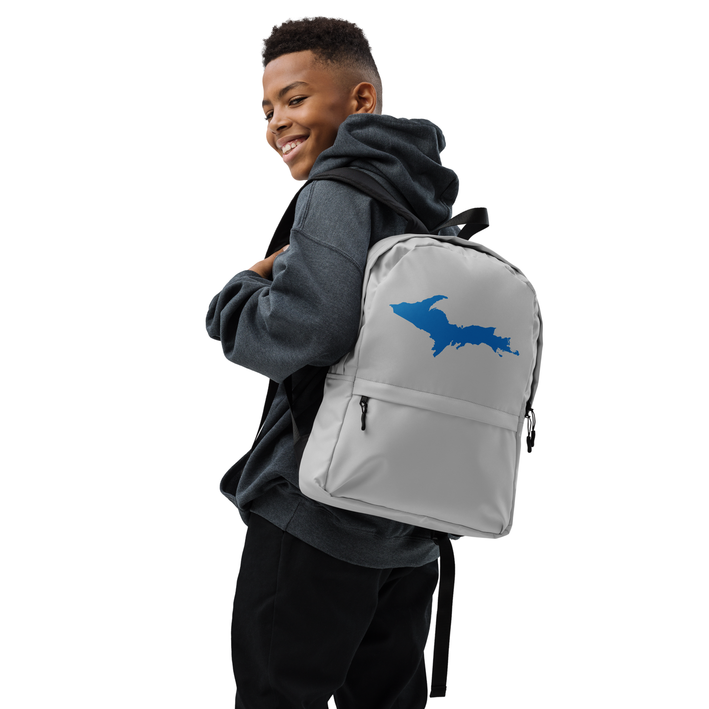 Michigan Upper Peninsula Standard Backpack (w/ Azure UP Outline) | Silver