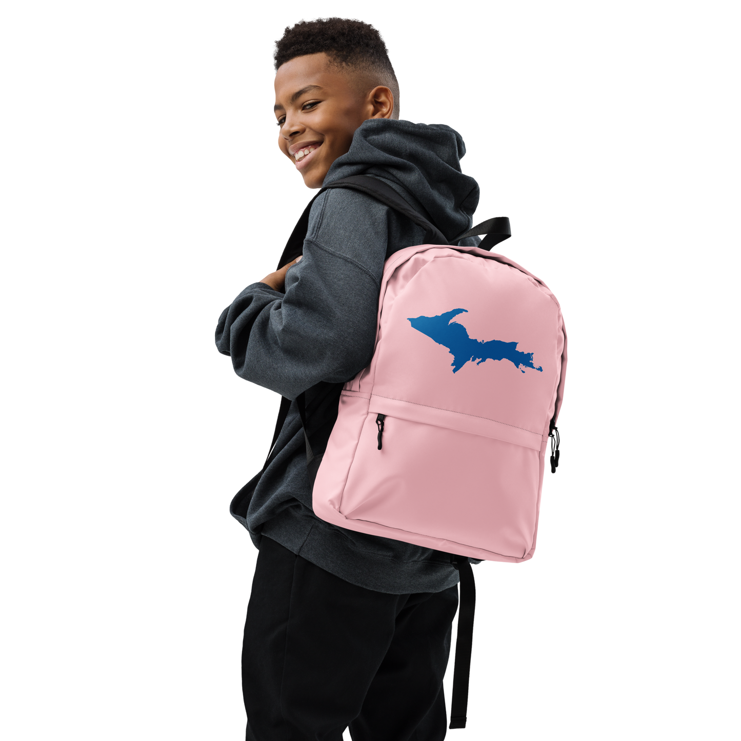 Michigan Upper Peninsula Standard Backpack (w/ Azure UP Outline) | Pink