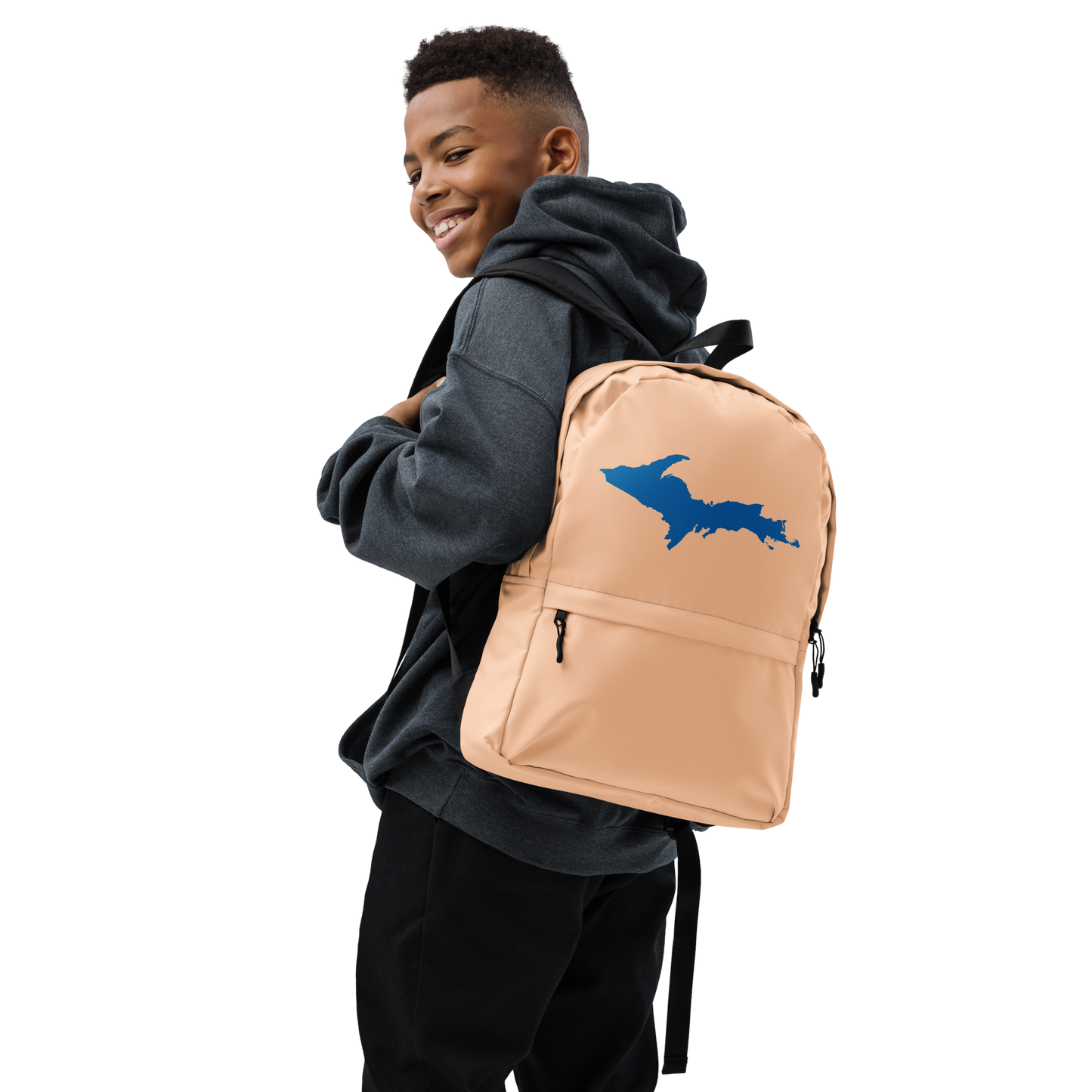 Michigan Upper Peninsula Standard Backpack (w/ Azure UP Outline) | Peach