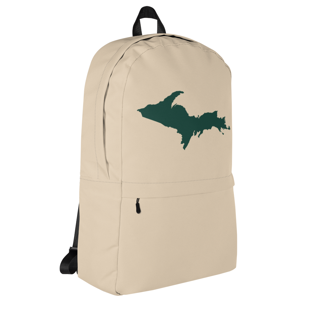 Michigan Upper Peninsula Standard Backpack (w/ Green UP Outline) | Canvas Color