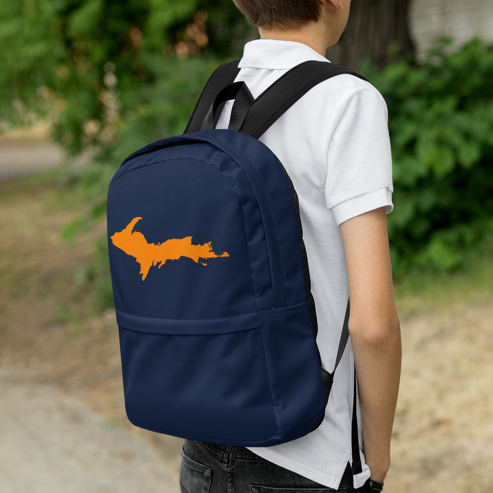 Michigan Upper Peninsula Standard Backpack (w/ Orange UP Outline) | Navy