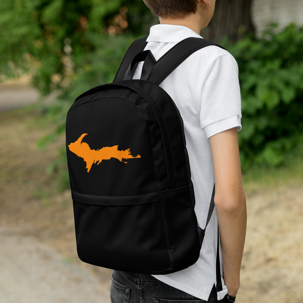 Michigan Upper Peninsula Standard Backpack (w/ Orange UP Outline) | Black