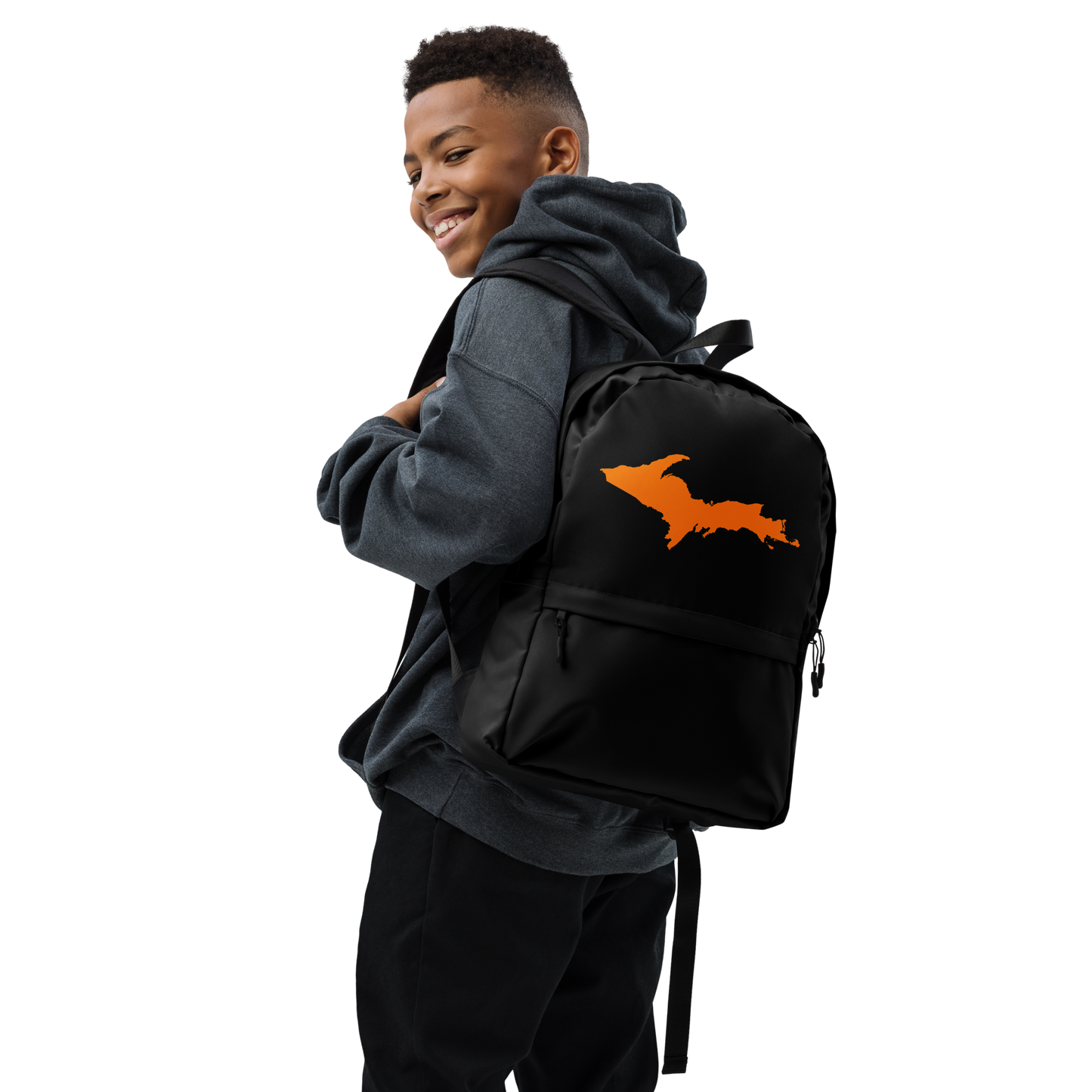 Michigan Upper Peninsula Standard Backpack (w/ Orange UP Outline) | Black