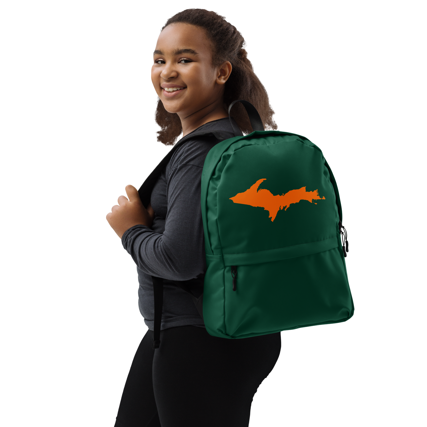 Michigan Upper Peninsula Standard Backpack (w/ Orange UP Outline) | Green