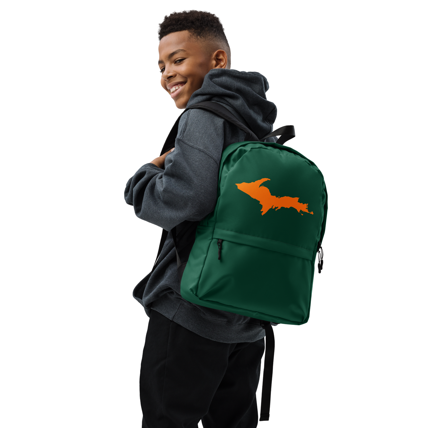 Michigan Upper Peninsula Standard Backpack (w/ Orange UP Outline) | Green