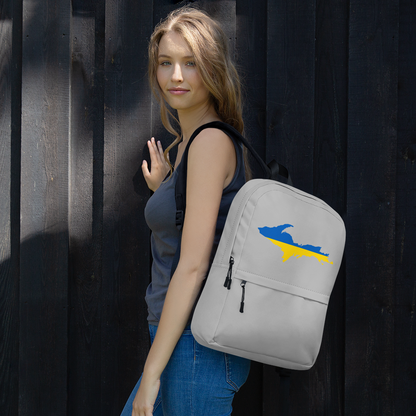 Michigan Upper Peninsula Standard Backpack (w/ UP Ukraine Flag Outline) | Silver