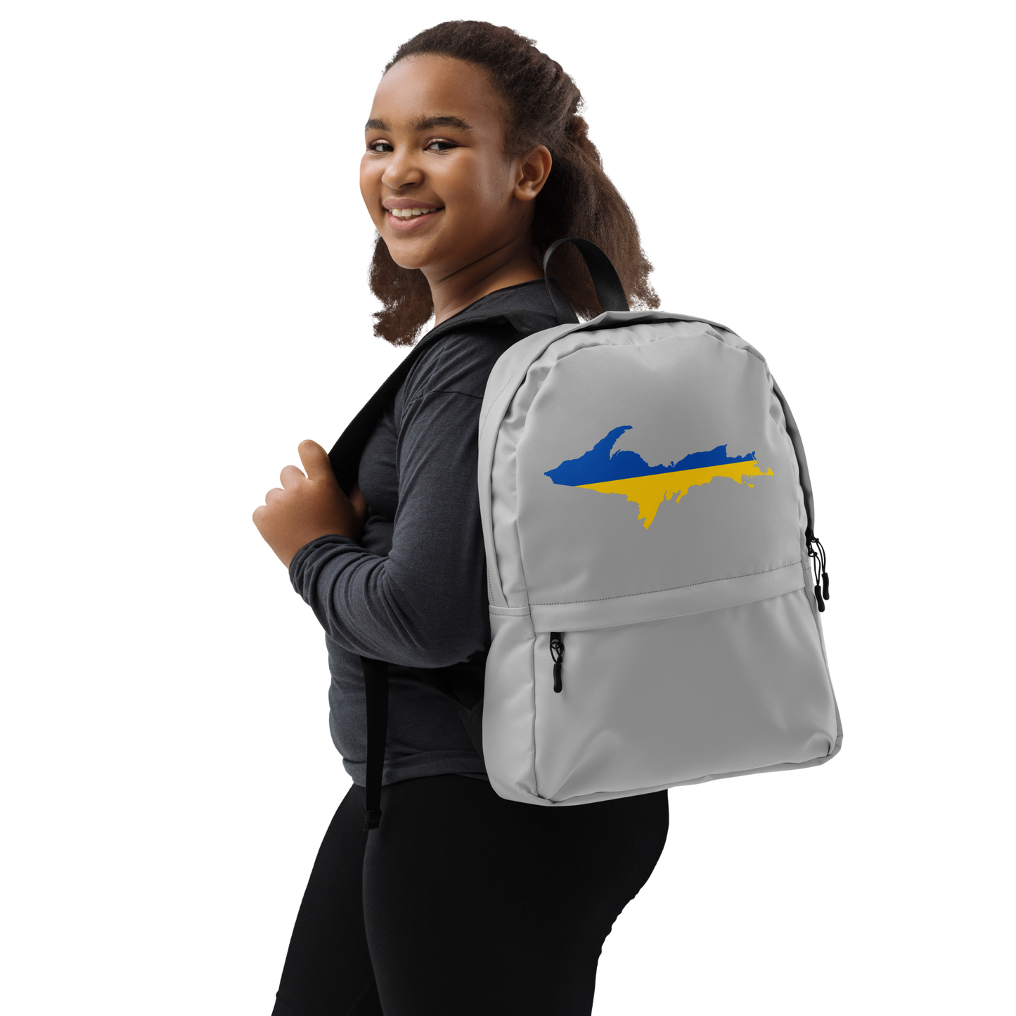 Michigan Upper Peninsula Standard Backpack (w/ UP Ukraine Flag Outline) | Silver