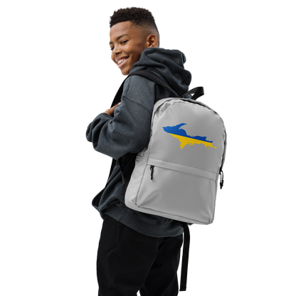 Michigan Upper Peninsula Standard Backpack (w/ UP Ukraine Flag Outline) | Silver