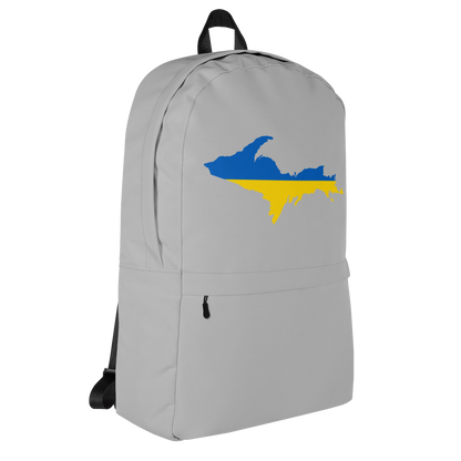 Michigan Upper Peninsula Standard Backpack (w/ UP Ukraine Flag Outline) | Silver