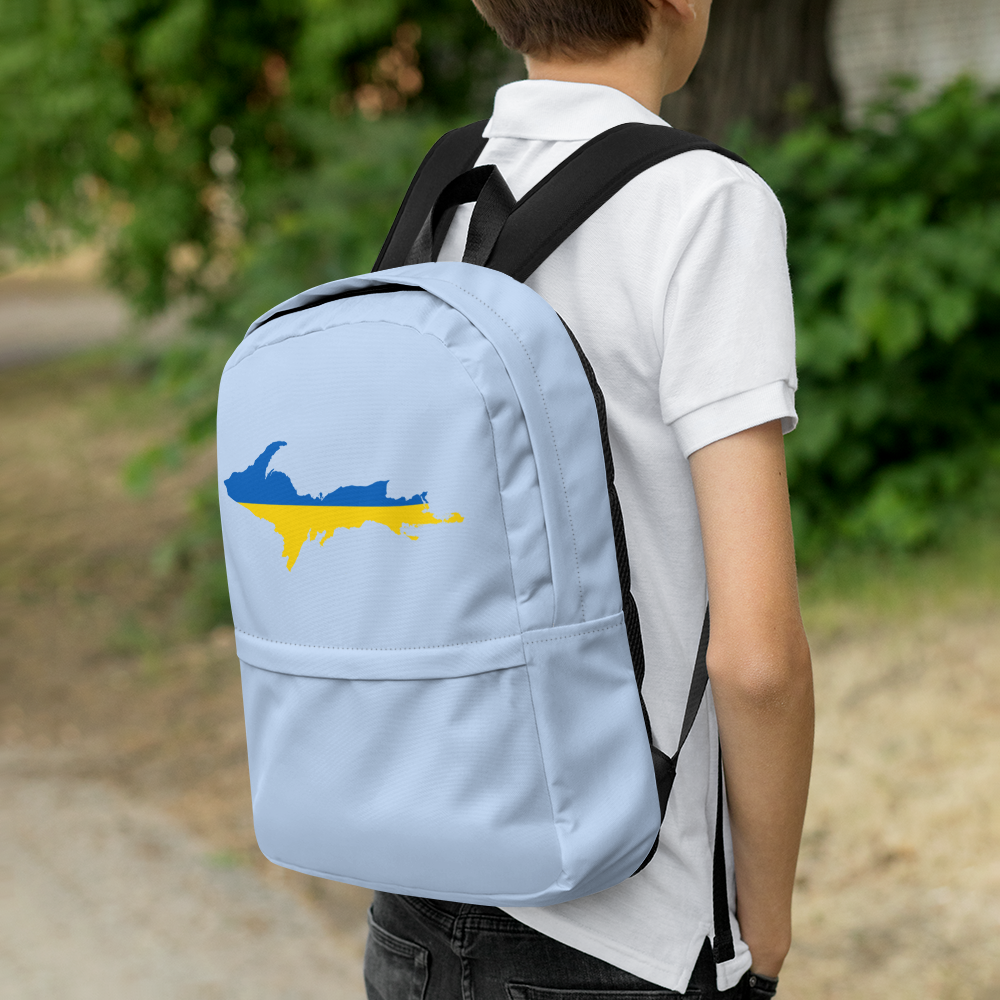 Michigan Upper Peninsula Standard Backpack (w/ UP Ukraine Flag Outline) | Light Blue