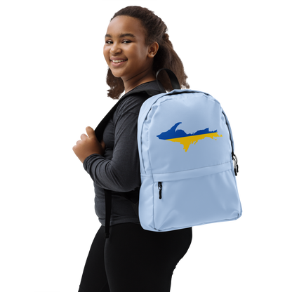 Michigan Upper Peninsula Standard Backpack (w/ UP Ukraine Flag Outline) | Light Blue